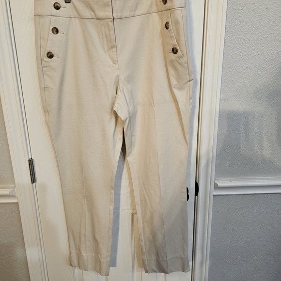 LOFT Cream Ankle Cropped Pants with Pleats - Picture 1 of 7